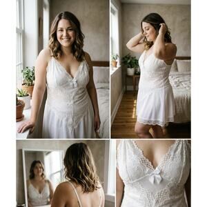 Babydoll Women’s 4XL Plus Size White Lace Nightgown Sheer Romantic Lingerie